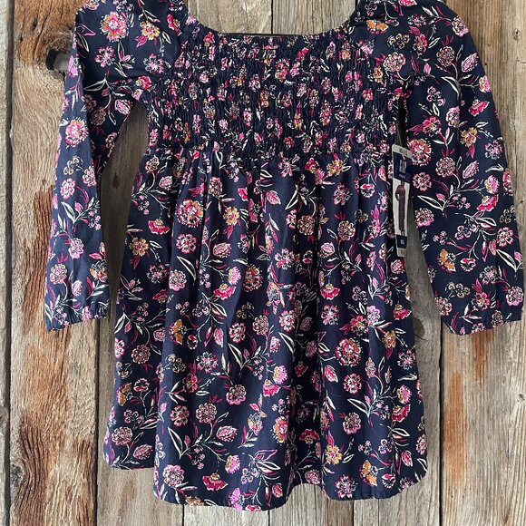 Gap Kids Factory Smocked Print Dress Navy Blue Floral NWT XS 4/5 - Picture 1 of 6
